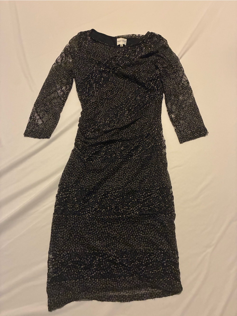 Reiss Printed Lace Ruched Bodycon Mini Dress